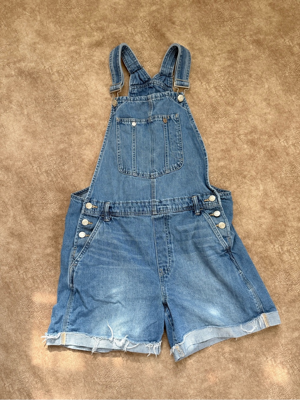 GAP Denim Short Overalls Medium Tall Distressed Raw Hem
